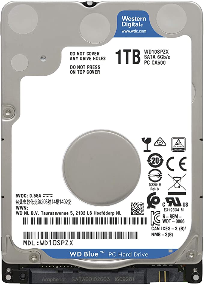 HD INTERNO 1TB 2,5 WESTERN DIGITAL BLUE SATAIII 5400RPM 8MB NACIONAL WD10SPZX