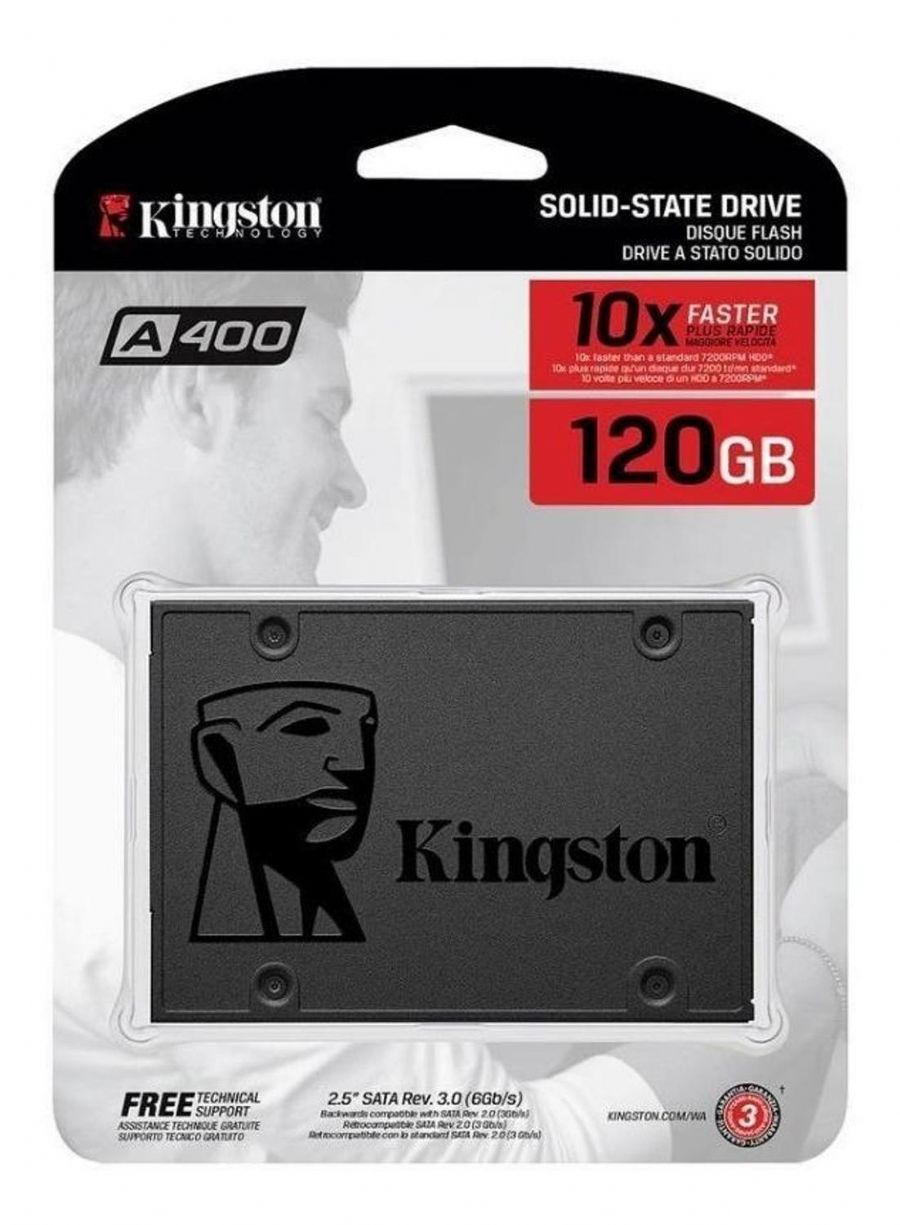 SSD Kingston A400, 120GB, SATA, Leitura 500MB/s, Gravao 320MB/s - SA400S37/120G