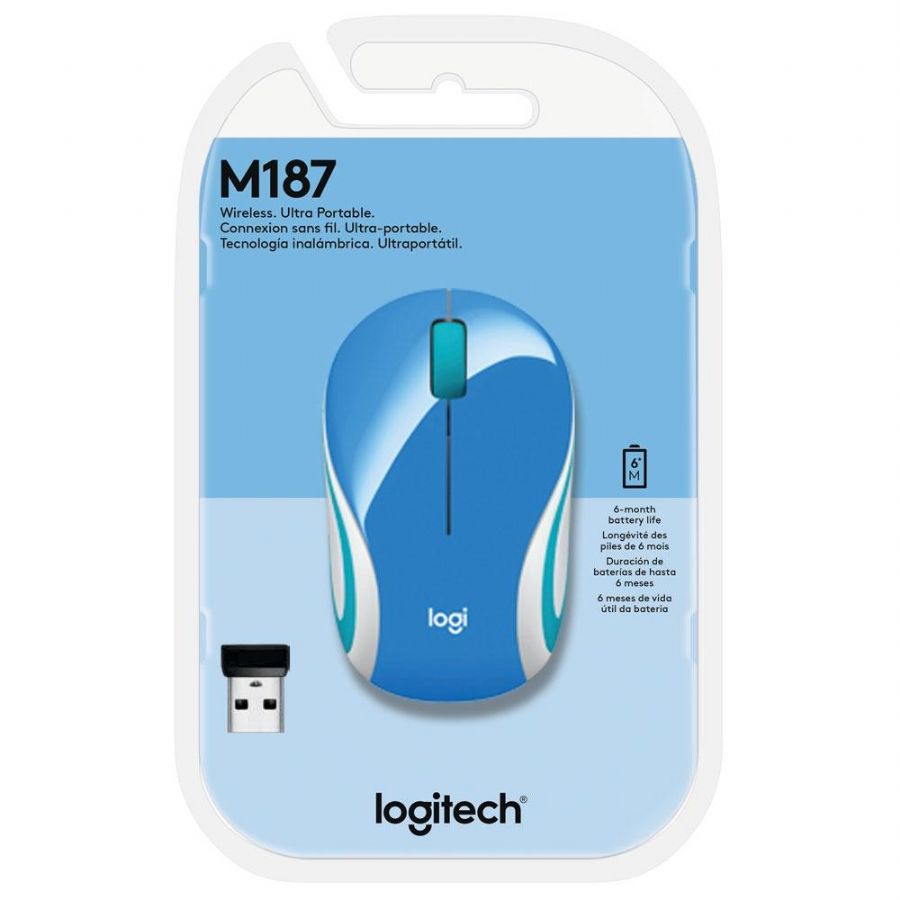 MOUSE LOGITECH M187 SEM FIO OPTICO USB BLOSSOM AZUL